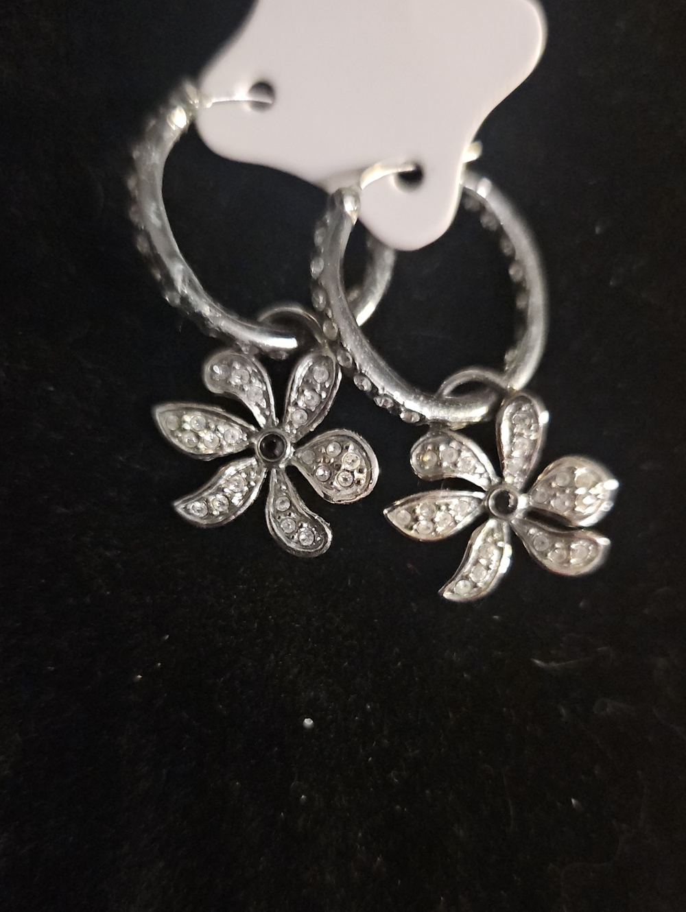Silver Flower Hoop Earrings - Sparkling Floral Drop